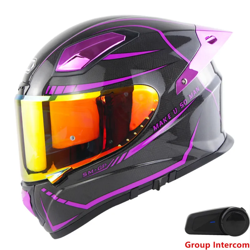 

Женский мотоциклетный шлем для езды на улице, модный мотоциклетный шлем для мужчин, гарнитура из углеродного волокна с групповым Интерком, 6...