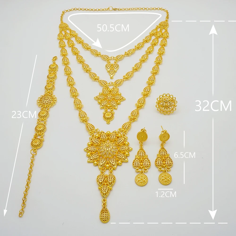 

Personalised Nigerian luxury jewelery set for women, fine jewelery, necklace and earrings, gold Color, wedding gifts