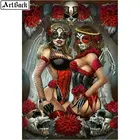 Картина из страз ARTBACK 5d, Череп, женщина, цветок, полноразмерный квадратный пейзаж, 3d наклейки, сделай сам, круглая Алмазная мозаика, рукоделие, ручная вышивка