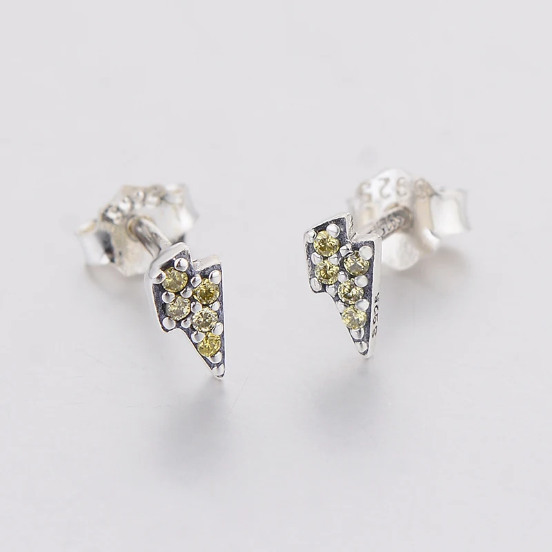 100% 925 Silver Small Lightning Bot Yellow Cubic Zirconia Arc Stud Earring Kid Baby Women Brinco Pendientes 2020 NEW ARRIVAL | Украшения и