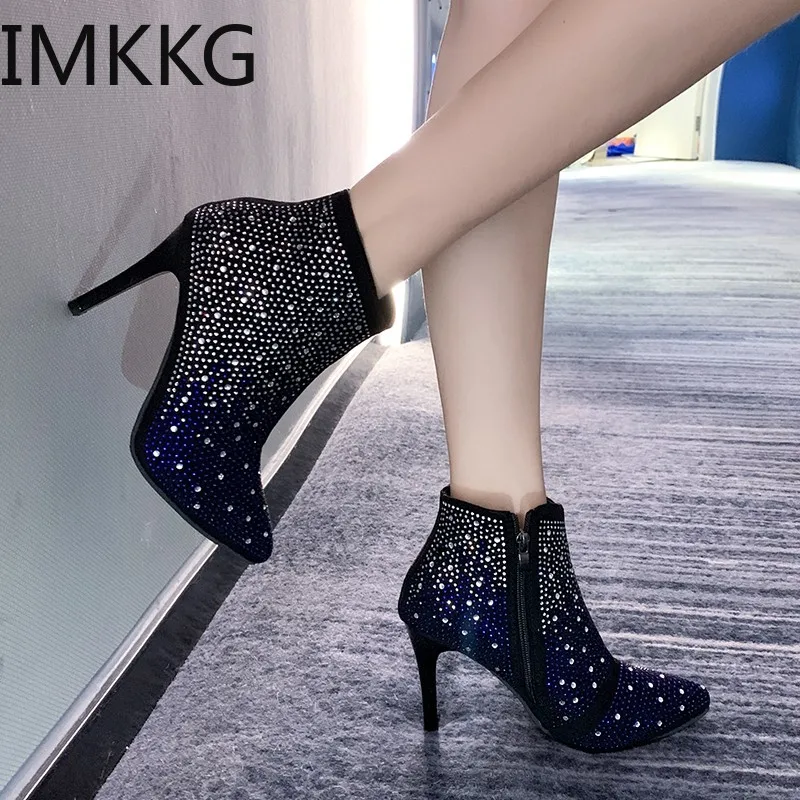 Женские ботильоны из искусственной кожи на шпильке с острым носком молнии весна