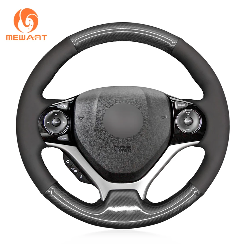 MEWANT Car Steering Wheel Cover Braid for Honda Civic 9 2012 2013 2014 2015 2016 2017 Black Artificial Leather PU Carbon Fiber