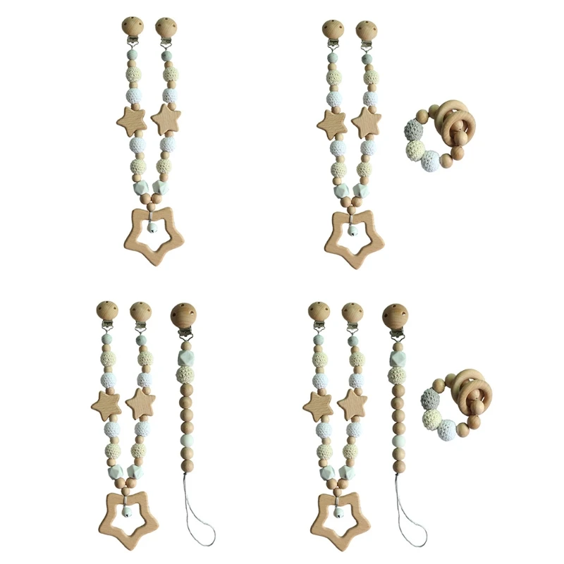 

Baby Pram Pendant Rattle Pacifier Chain Clip Bracelet Infants Wooden Teether Toy