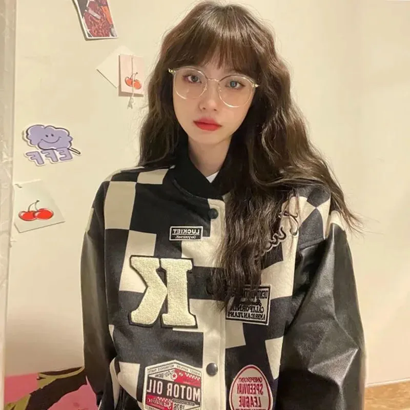 Женская свободная куртка черная винтажная в стиле Харадзюку с надписью