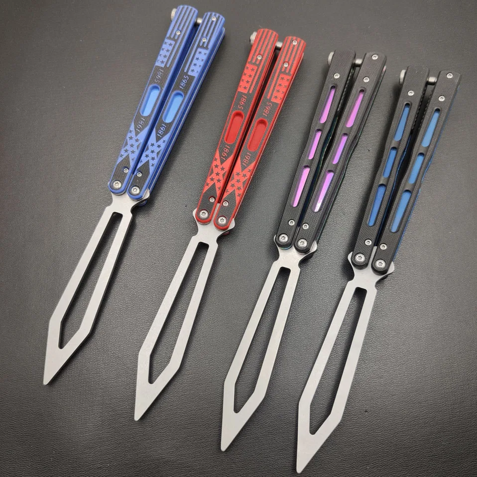 

Складной нож-бабочка, тренировочный нож-бабочка с подшипником красного и синего цвета, рукоятка из G10, для тренировок, чехол-бабочка для трен...