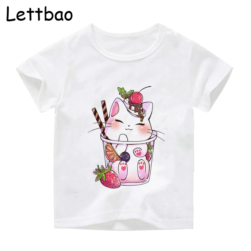 

Cute Cat Ice Cream Harajuku Print Kid T-Shirt Children's Ulzzang Fashion Large Size Novelty Casual O-Neck Kids Clothing