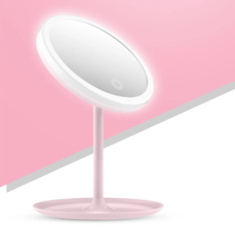 

3 Modes Makeup Mirror With LED Light Cosmetic Mirrors Round Shape Desktop Vanity Mirror Rechargeable Lighting Mirrors