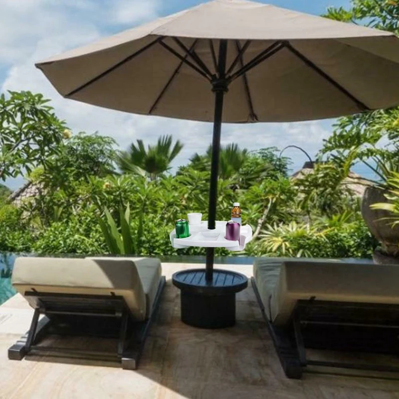 

17 Inch Round Plastic Holders Snack Cups Beach Umbrella Table with Cup for Garden Swimming Pool