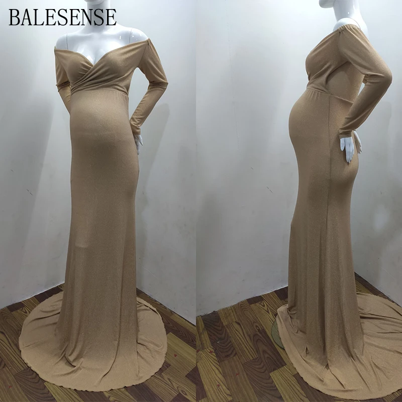 Беременных Для женщин блесток с открытыми плечами длинным рукавом облегающая