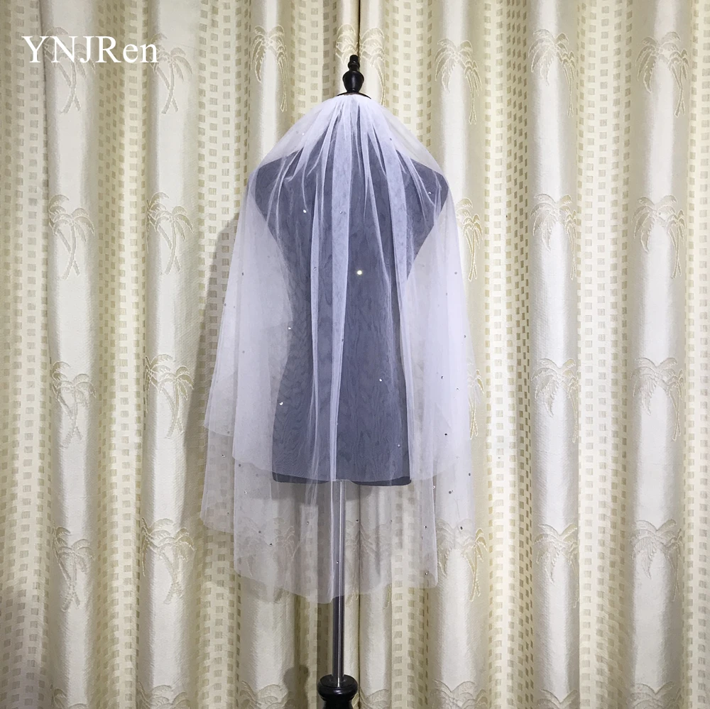 Двухслойная Элегантная короткая свадебная вуаль с кристаллами фата белого цвета