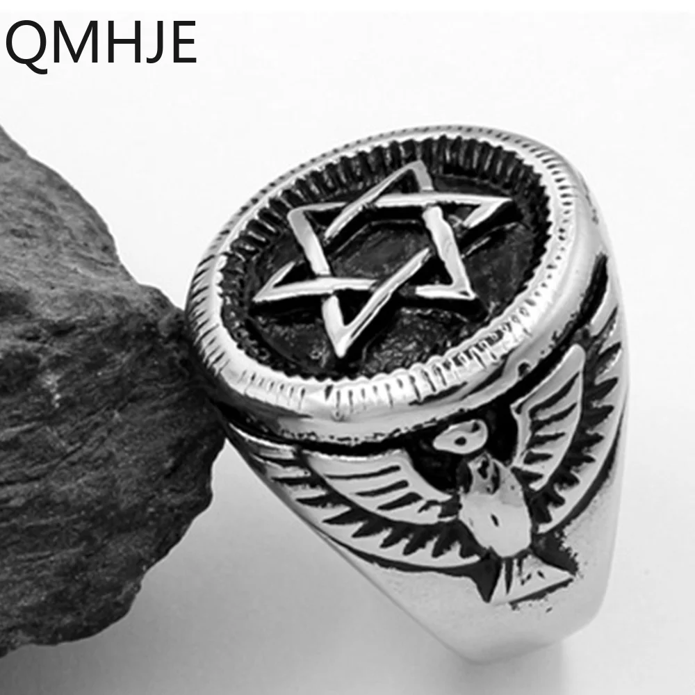Титановые мужские кольца из нержавеющей стали с шестигранной звездой, Орлом, золотом, серебром, хип-рок, Байкерская группа, мужские ювелирные изделия, свадебные кольца с печатью в винтажном стиле