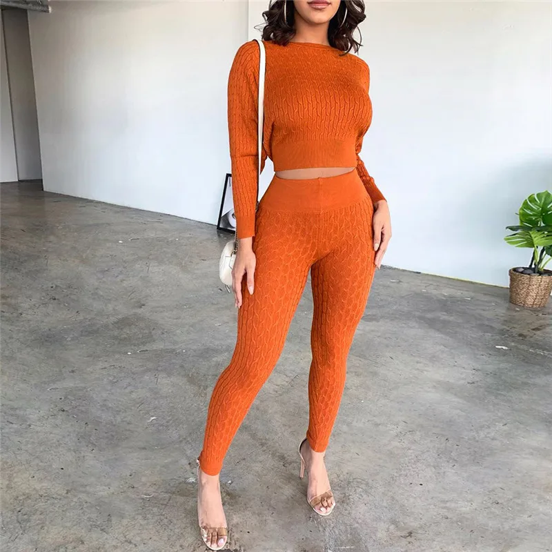 Свитер ANJAMANOR комплект из двух предметов топ и штаны размера плюс вязаная одежда