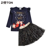 dxton cotton girls clothing sets 2pcs winter children suit long sleeve girls tops and tutu skirts christmas baby party costumes