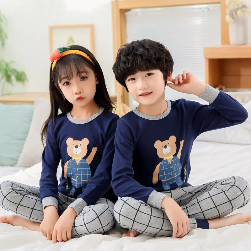 

2021 зимняя Пижама для мальчиков и девочек, одежда с длинным рукавом, детская одежда, одежда для сна, хлопковые Пижамные комплекты для детей 4, 6...