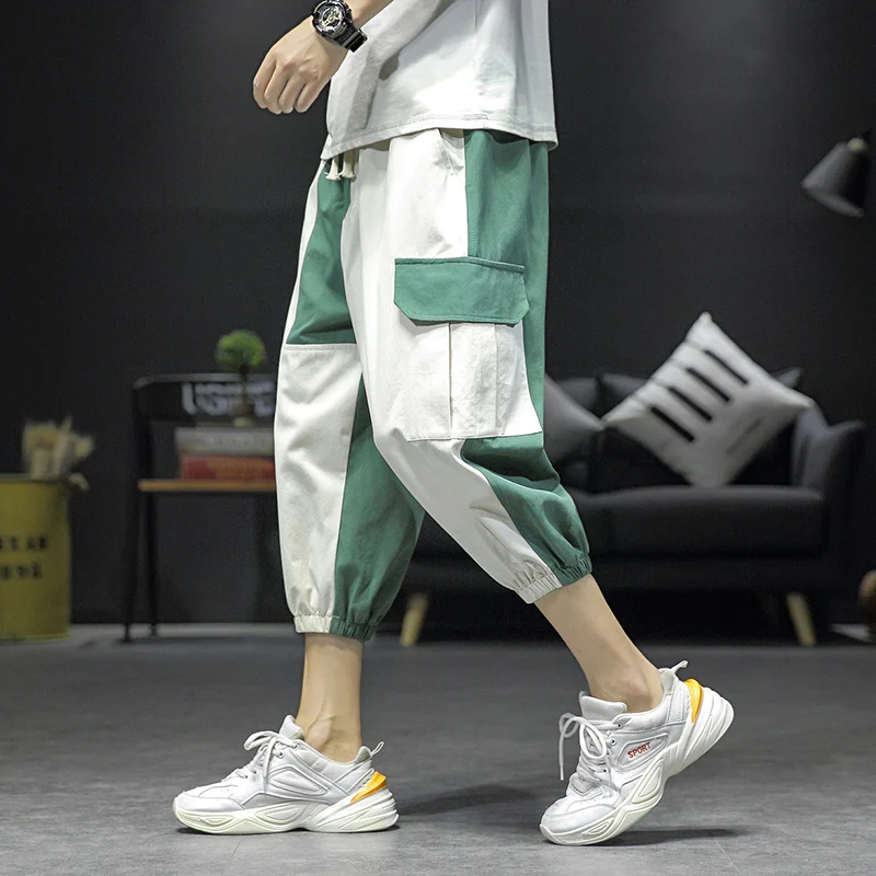 Брюки султанки мужские укороченные повседневные штаны много карманов брюки в