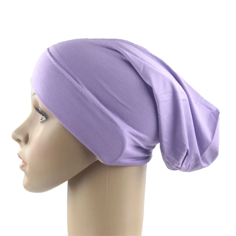 Light Purple Мусульманский женский шарф для девочек хлопковая дышащая шапка женская эластичная чалма Ткань Голова Кепка шапка женские аксессуары для волос - Цвет: Light Purple