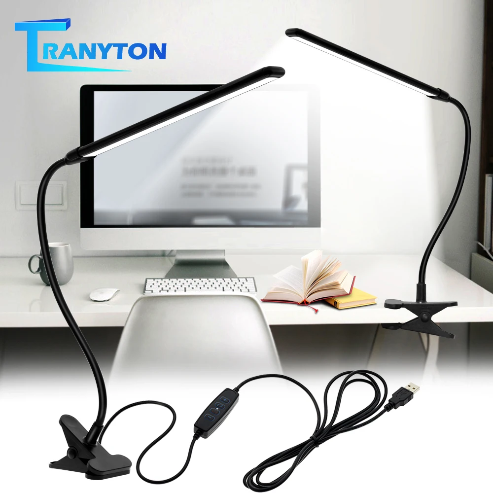 Clip LED Desk Lamp Table Light USB Charging Folding Dimmable Study Reading Light Brightness&Color Adjustable With Switch
