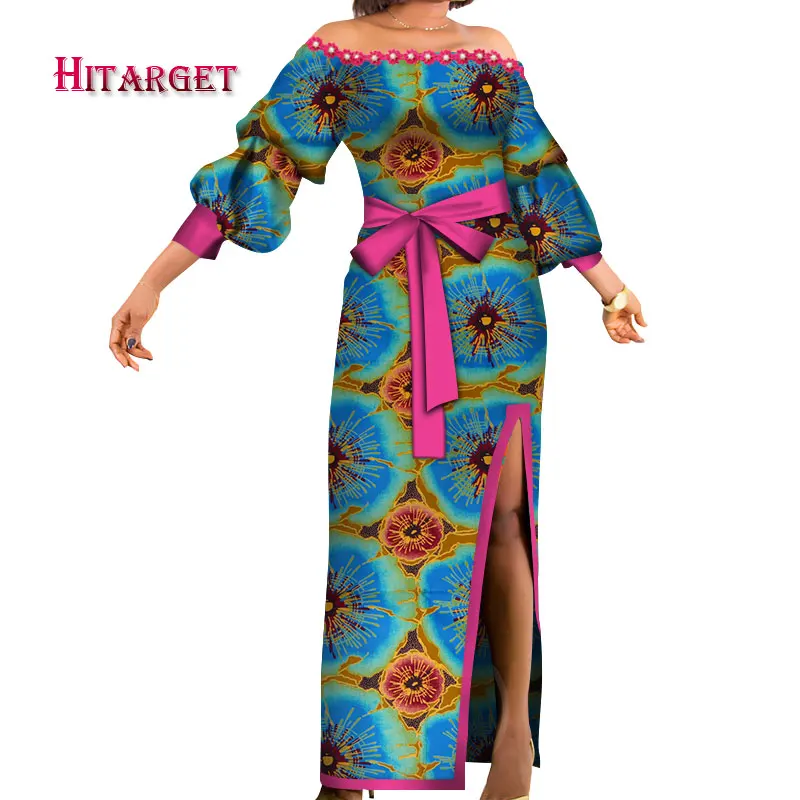 

2018New Bazin Riche African Dresses for Woman Print Sexy Slash Neck Dresses Dashiki African Traditional Clothing Plus 6XL WY3304
