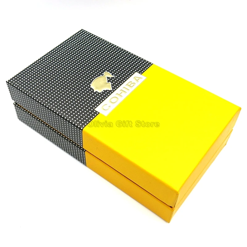 COHIBA металлическая сигарета зажигалка 3 струйный синий фонарь пламя форма змея рот ветрозащитный с удар Подарочная коробка табака курительный инструмент - Цвет: Gift Box