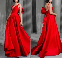 elegant ruby red evening celebrity dress v neck backless satin long prom party gown with bow 2022 new robe de soir%c3%a9e vestidos