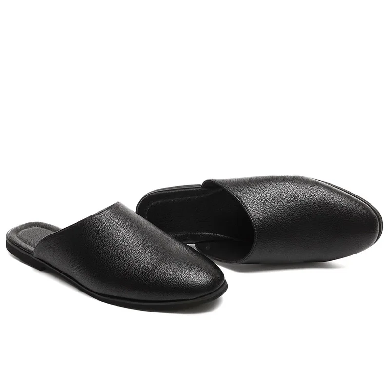 

Fashion Men Pu Leather Slippers Outdoor Half Loafers Lightweight Half Shoes Breathable Mules for Man Summer Casual Sandal