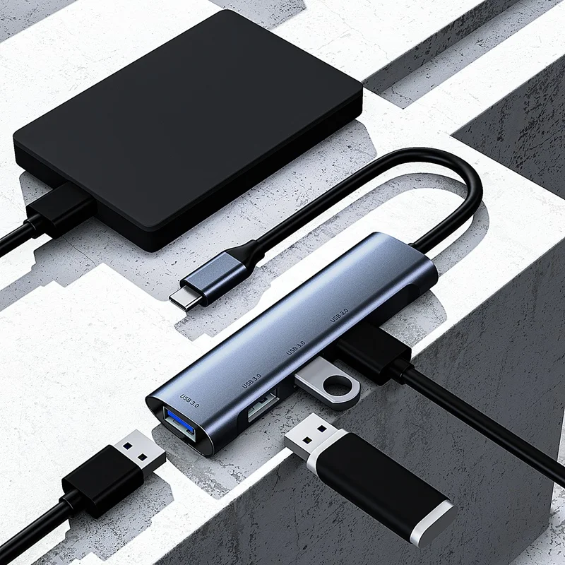

4 in 1 HUB Type-C to 4-Port USB 3.0 Typec Hub Docking Station Adapter for PC Laptop