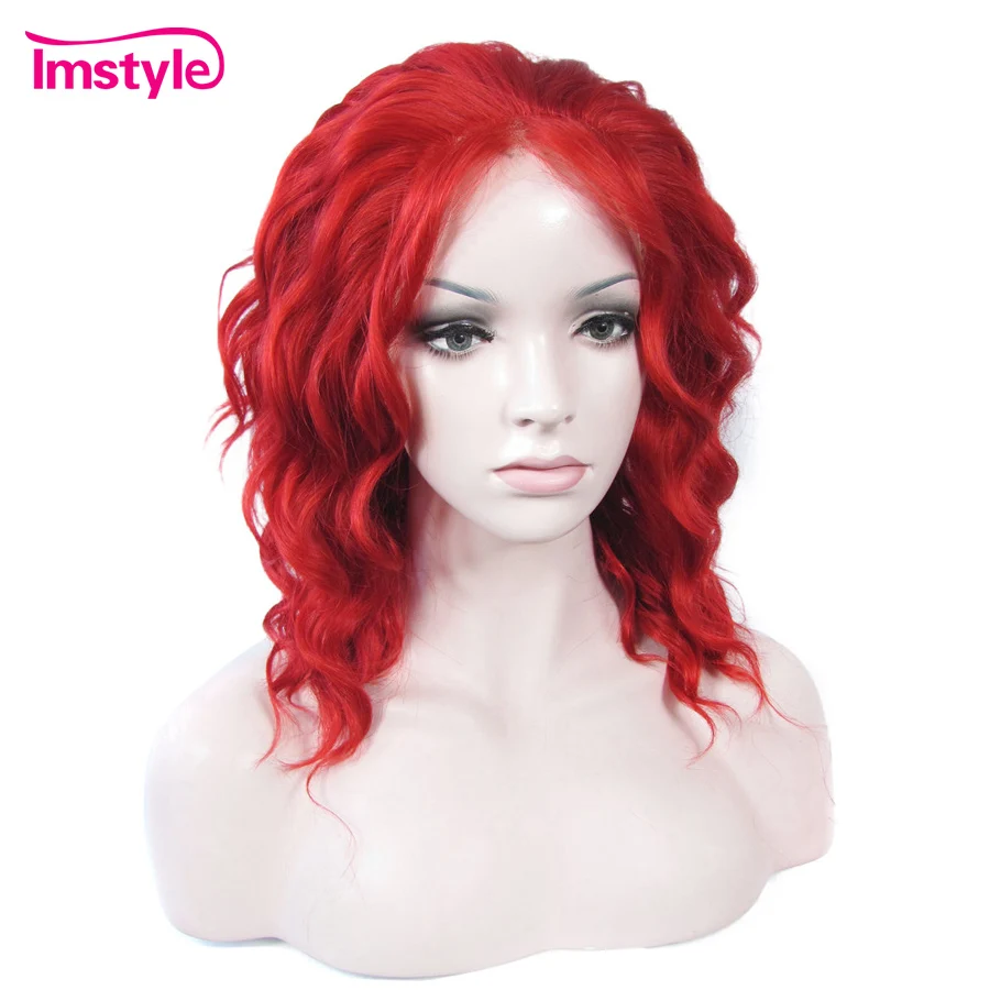 Imstyle красные синтетические парики на кружеве спереди короткие парики для женщин термостойкие вечерние парики для косплея 14 дюймов
