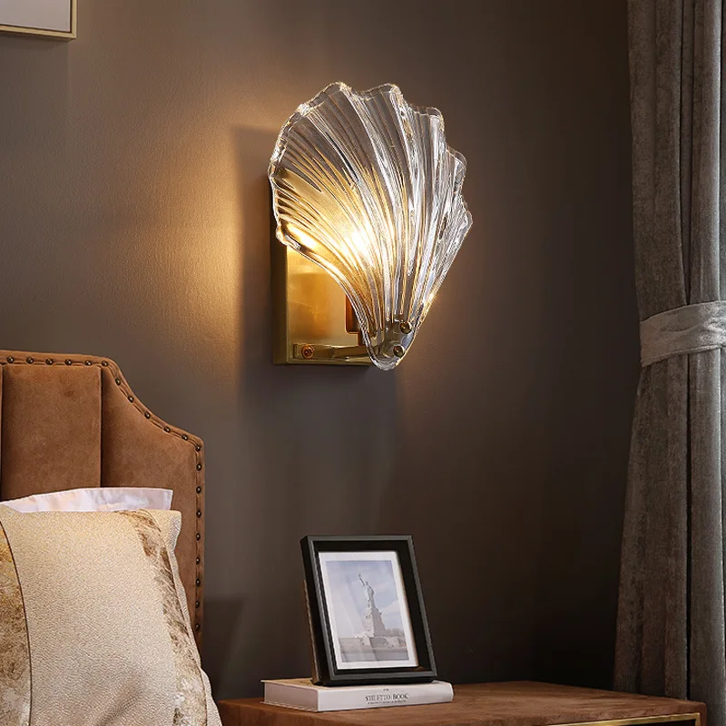 

Modern Minimalist Copper Wall Lamp American Corridor Lamp Bedroom Bedside Study Creative Crystal Single Shell Lamp