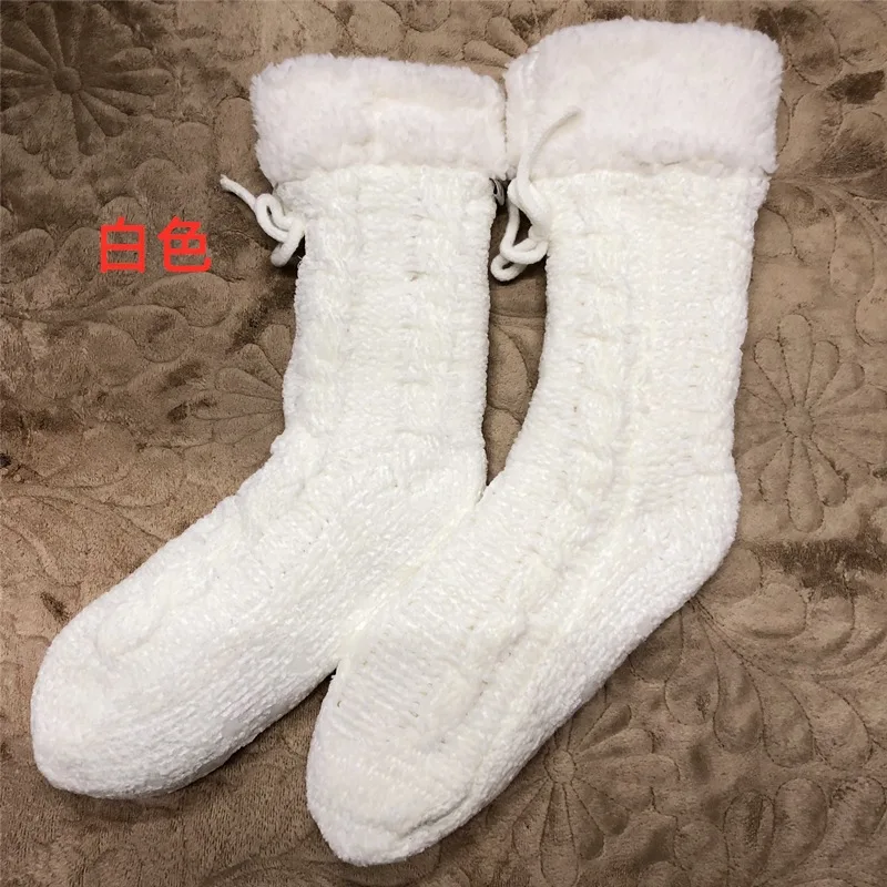 Women Solid Chenille Winter Socks Thick Slipper Fuzzy Fleece Knee High Girls Indoor Room Floor | Женская одежда
