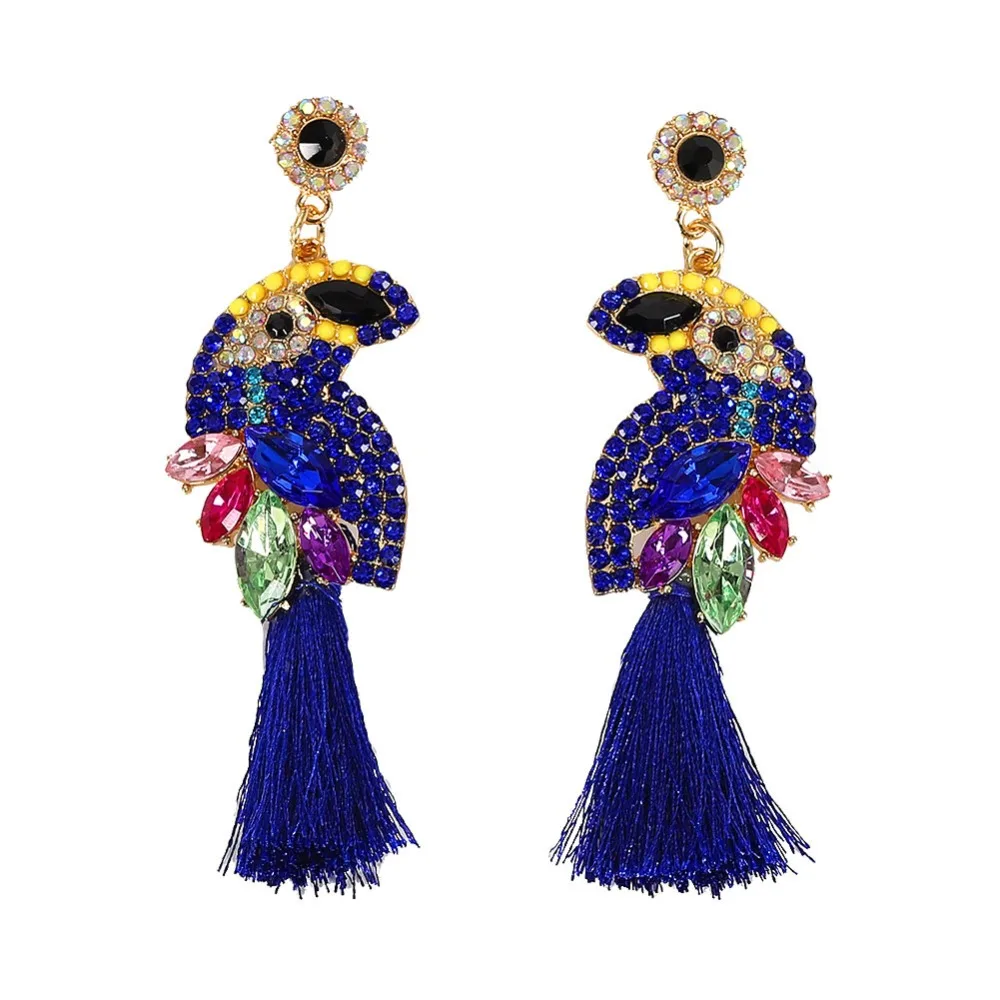 Девушки Бохо темно синие Бусины Висячие серьги для женщин Романтический Сердце ювелирные изделия серьги Мода рафия Кристалл Brincos