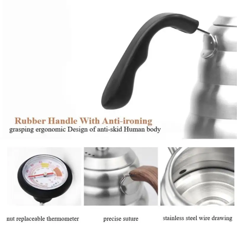 

Stainless Steel Magnetic Hand Coffee Pot Drip Kettle With Thermometer Swan Neck Coffee Tea Pot Suitable For Induction Cooker