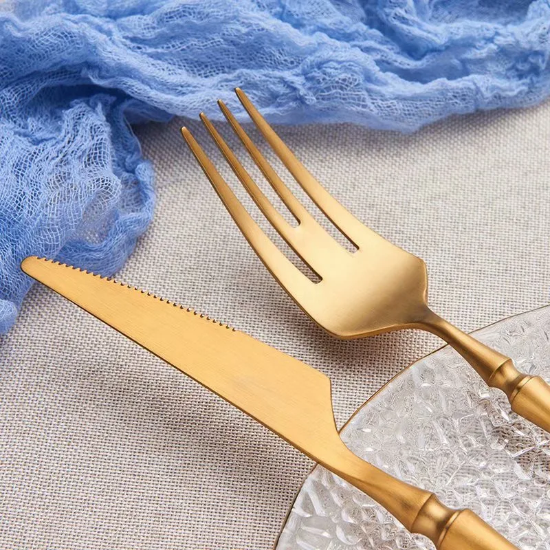 

Steel Kitchen Tableware Golden Reusable Kit Set Dinnerware Cutlery Complete Matte Utensil Cutlery Stainless Steel Set
