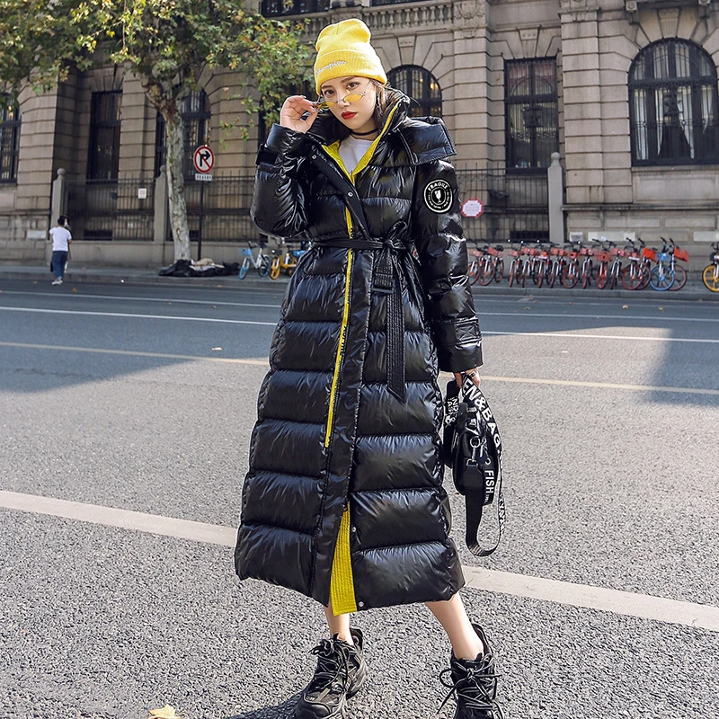 Высокое качество зимнее длинное женское пальто на шнуровке пуховая хлопковая