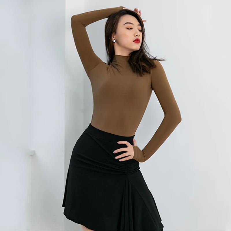 Топы для латиноамериканских танцев женское Новое боди с высоким воротником и