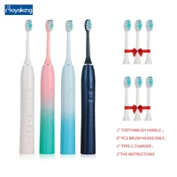 boyakang electric tooth brush sonic rechareable 6 replaceable heads 5 modes ipx8 waterproof dupont bristles type c charging