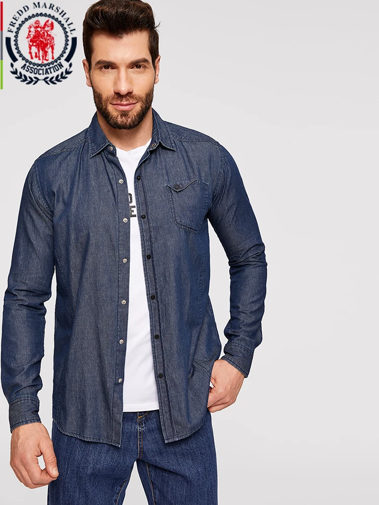Рубашка Fredd Marshall Мужская с длинным рукавом Повседневная Классическая блуза из 2019