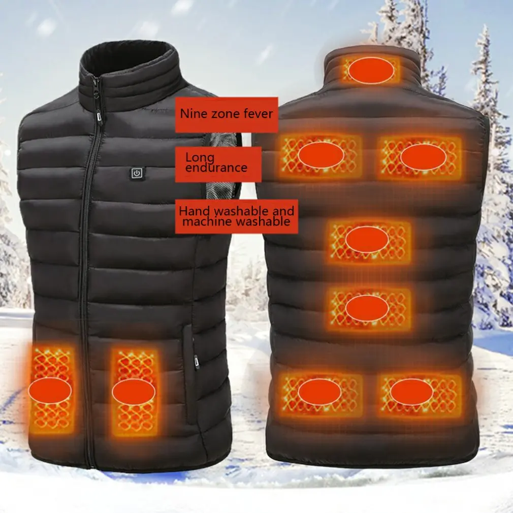 

2021 9 Areas Heated Vest Jacket USB Men Winter Electrical Heated Sleevless Jacket Outdoor Fishing Hunting Waistcoat Hiking Vest