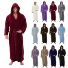 Модная мужская зимняя плотная теплая плюшевая шаль флисовый халат Домашняя одежда с длинным рукавом однотонный Халат с капюшоном пальто одежда для сна # g3