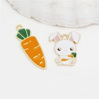 10pcs fashion enamel rabbit bunny carrot charms metal vegetable fruit carota pendants dangle for earrings jewelry making diy