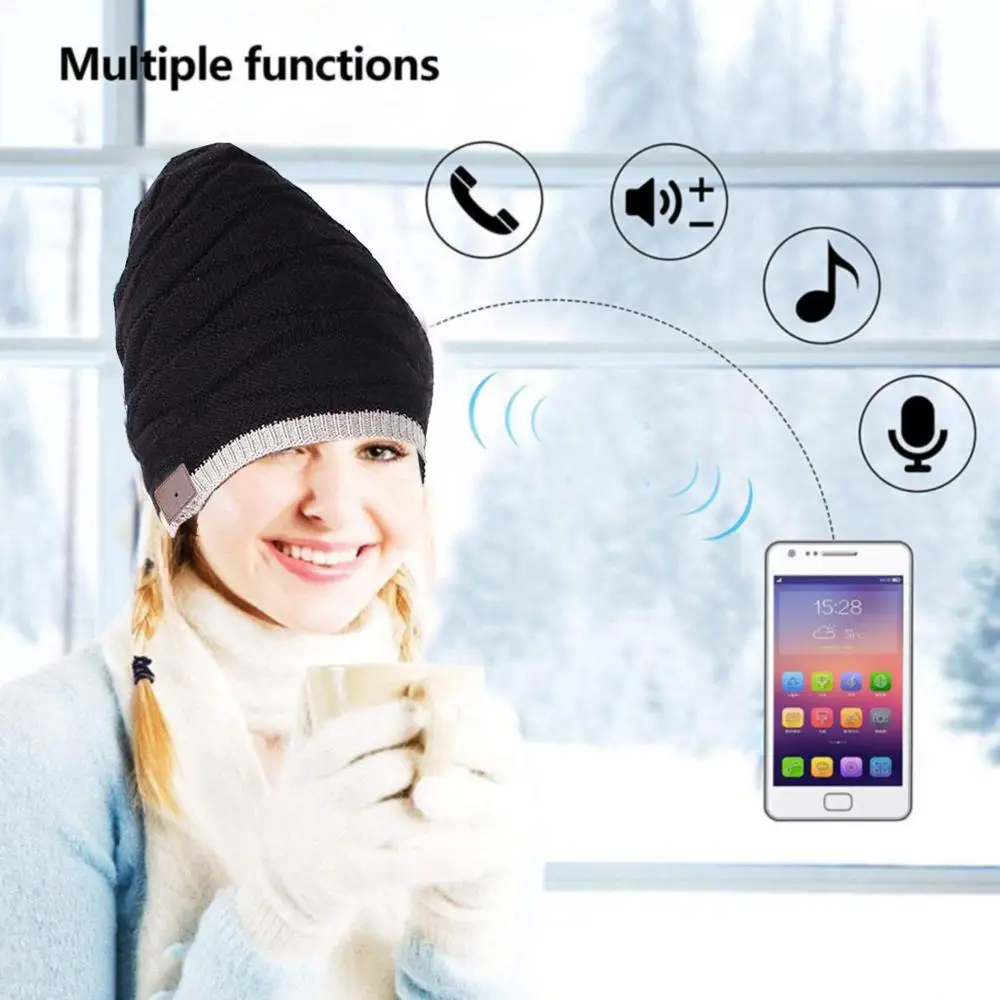 2020 Беспроводной Bluetooth V4.2 шапочка вязаная плюс бархат зимняя музыкальная шапка