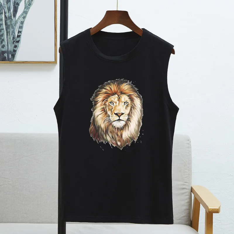 Модная женская футболка с Львом свободная без рукавов женские топы летняя пара