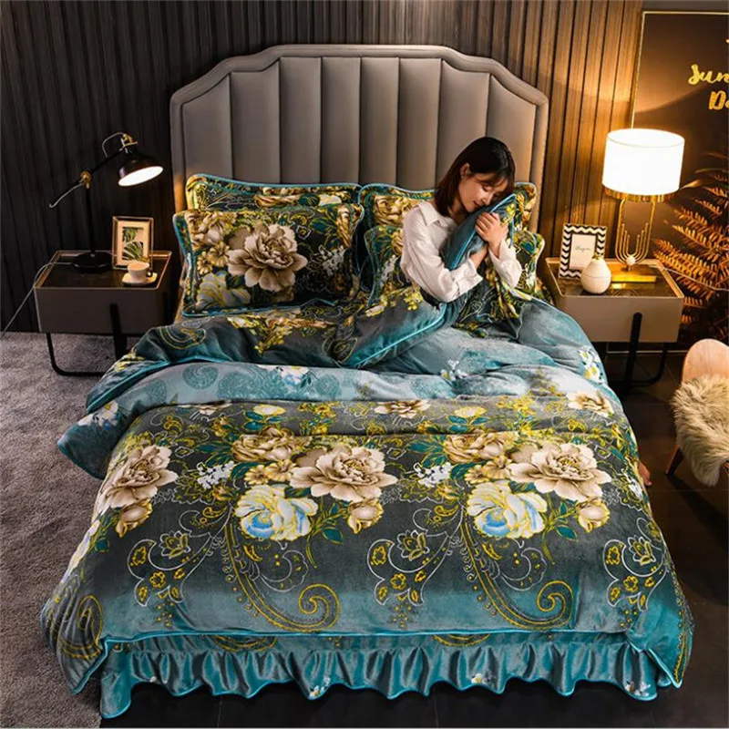 

Warm Single Twin Milky Coral Fleece Bedding Set Comforter Cover Coral Velvet Bed Sack Pillowcase Bed Sheet Home Textile 3Pc/4Pcs
