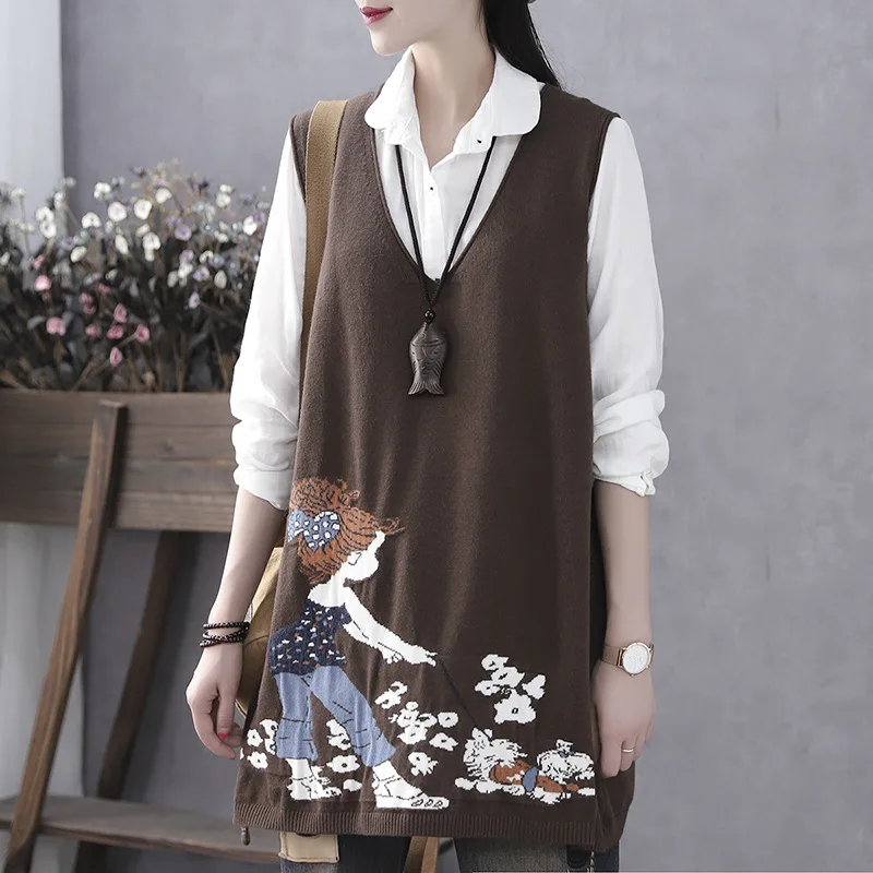 Свитер-жилет средней длины вязаные топы без рукавов универсальные пуловеры с