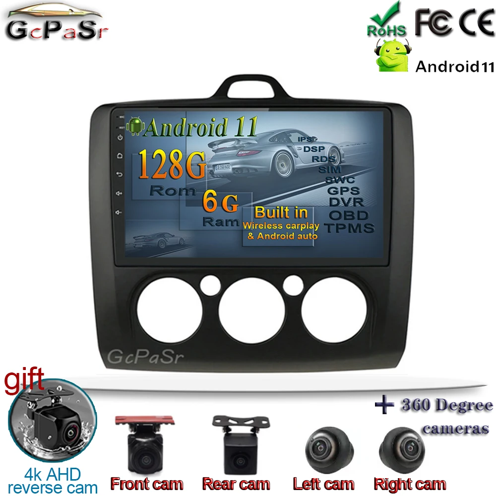 Автомобильный стерео Мультимедийный Плеер 9 дюймов Android 11 для ford focus EXI MT 2 3 Mk2 2004 2005