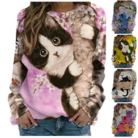 3d cat print sweatshirt hooded women lady hoodie printing round neck fashion pullover women autumn top vintage female clothing