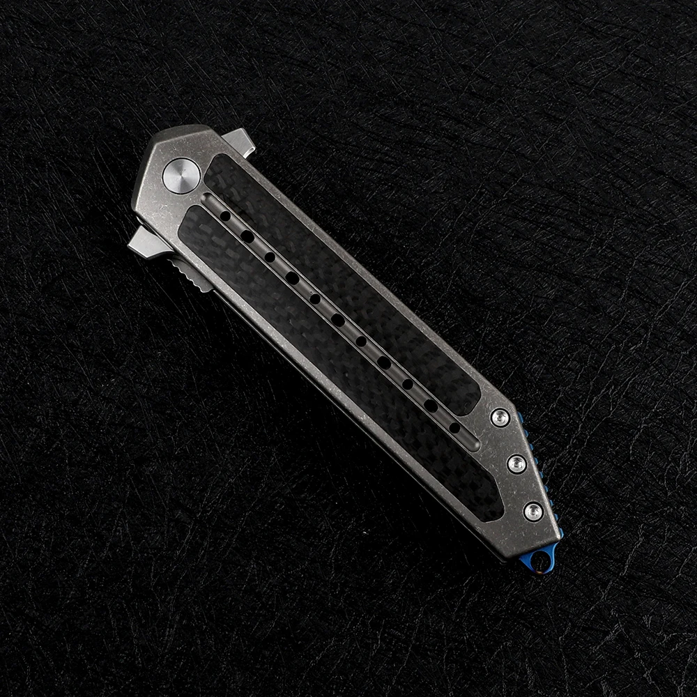 spesifikasi Sembilan Thorn Taktis S35VN Pisau Titanium Fiber Karbon Menangani Berkemah Tas Pinggang Kelangsungan Hidup Berburu Helikopter Alat EDC Pisau Lipat