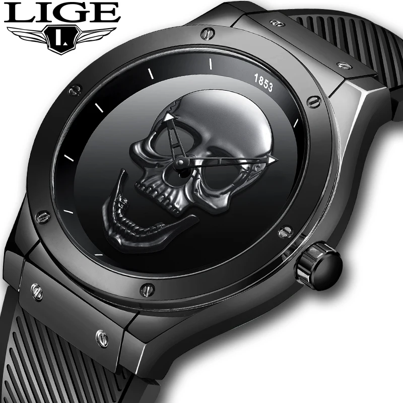 Relogio Masculino LIGE мужские часы новые с черепом военные спортивные наручные Мужские
