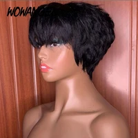 glueless wigs pixie short cut human hair wigs natural black color brazilian remy hair for women full machine made wigs