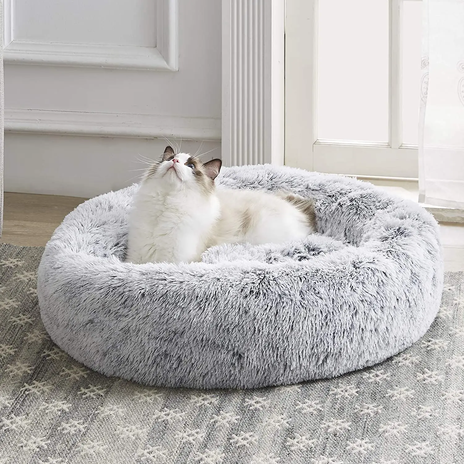 

Calming Cat Bed Dog Beds Anti-Anxiety Donut Cuddler House PET Warming Cozy Soft Round Mat Fluffy Faux Fur Plush Animals Sofa