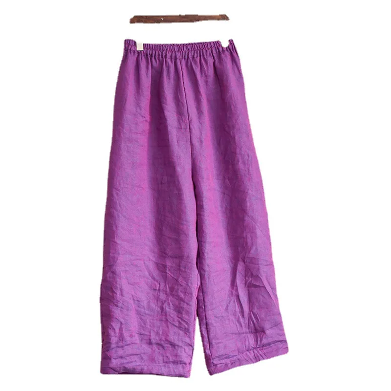 

2021 Spring Summer Women Wide-leg Pants New Cotton Linen Solid Color Elastic Waist Loose Casual Trousers Female YoYiKamomo